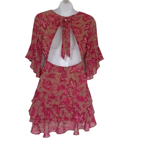 Sundae Muse Pink Floral Ruffle Bell Sleeve Mini Christy Dress Size US Sm… - Picture 4 of 11